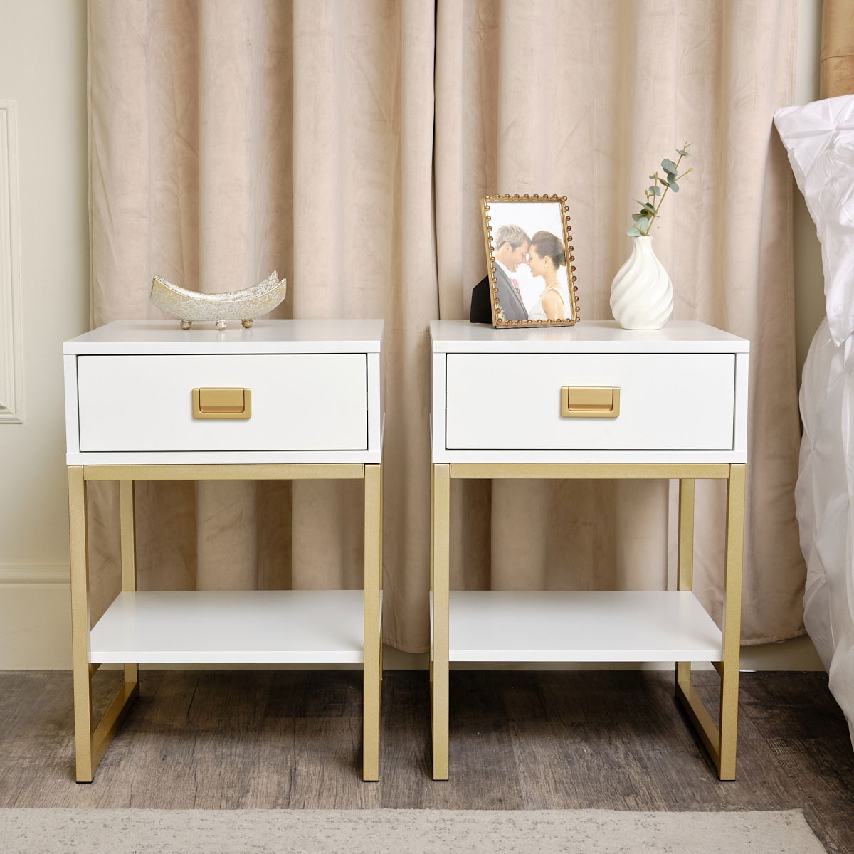 Pair Of One Drawer Bedside Tables Elle White Range Melody Maison