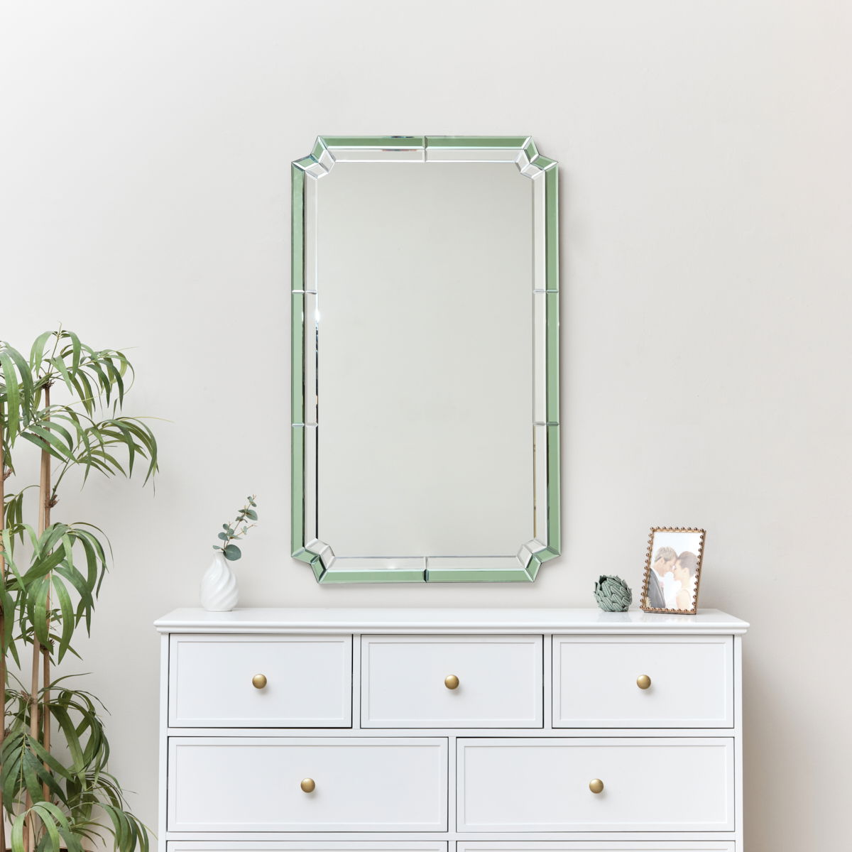 Rectangle Green Glass Art Deco Wall Mirror 60cm X 100cm