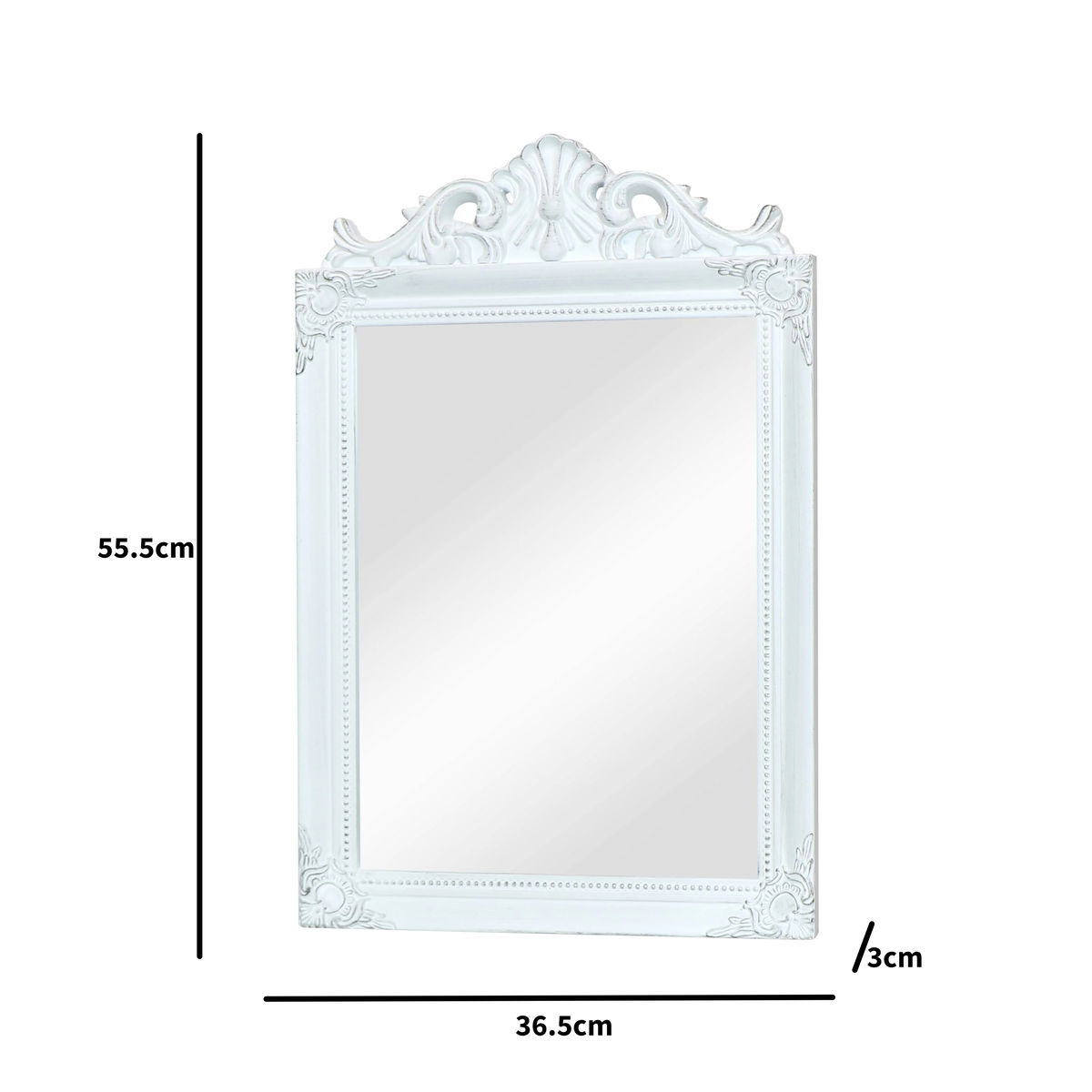 Antique White Wall Mirror 36cm x 55cm