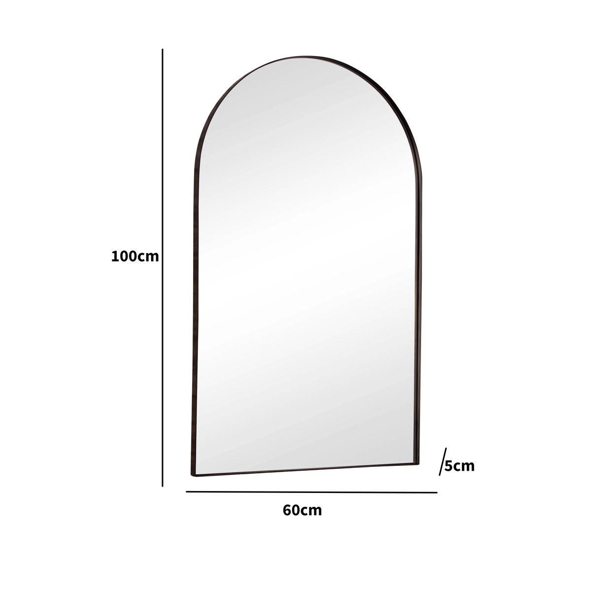 Large Framed Black Arched Mirror 100cm x 60xcm