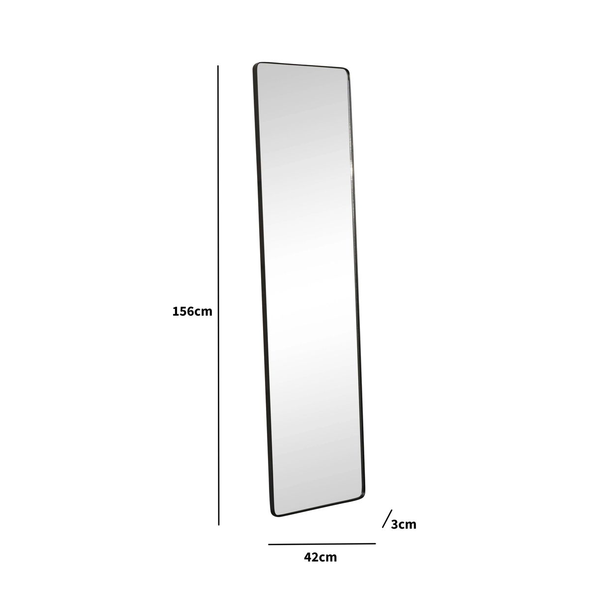 Tall Brushed Black Thin Framed Wall Mirror / Leaner Mirror 42cm x 156cm