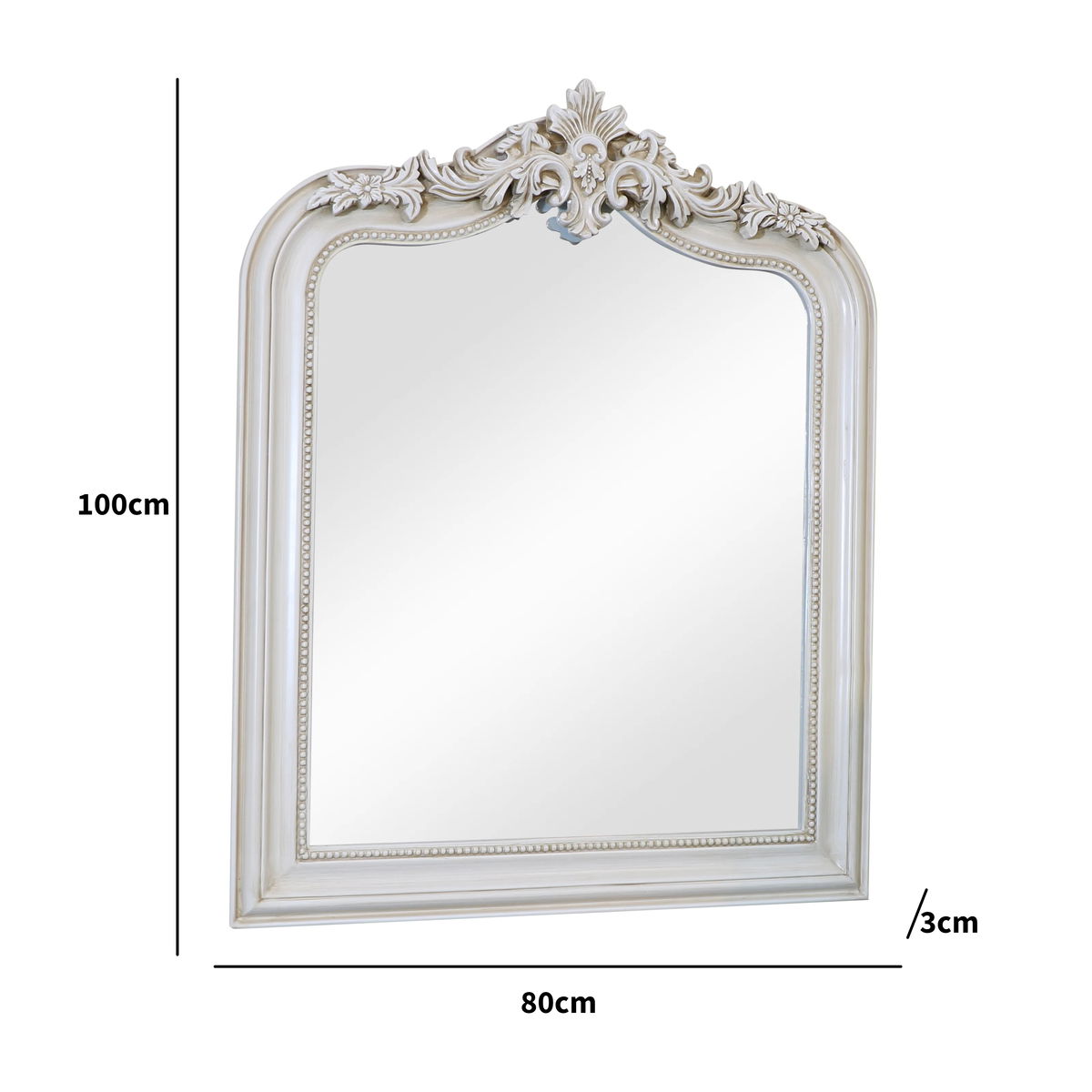 Ornate Arched Antiqued Ivory Wall Mirror 80cm x 100cm