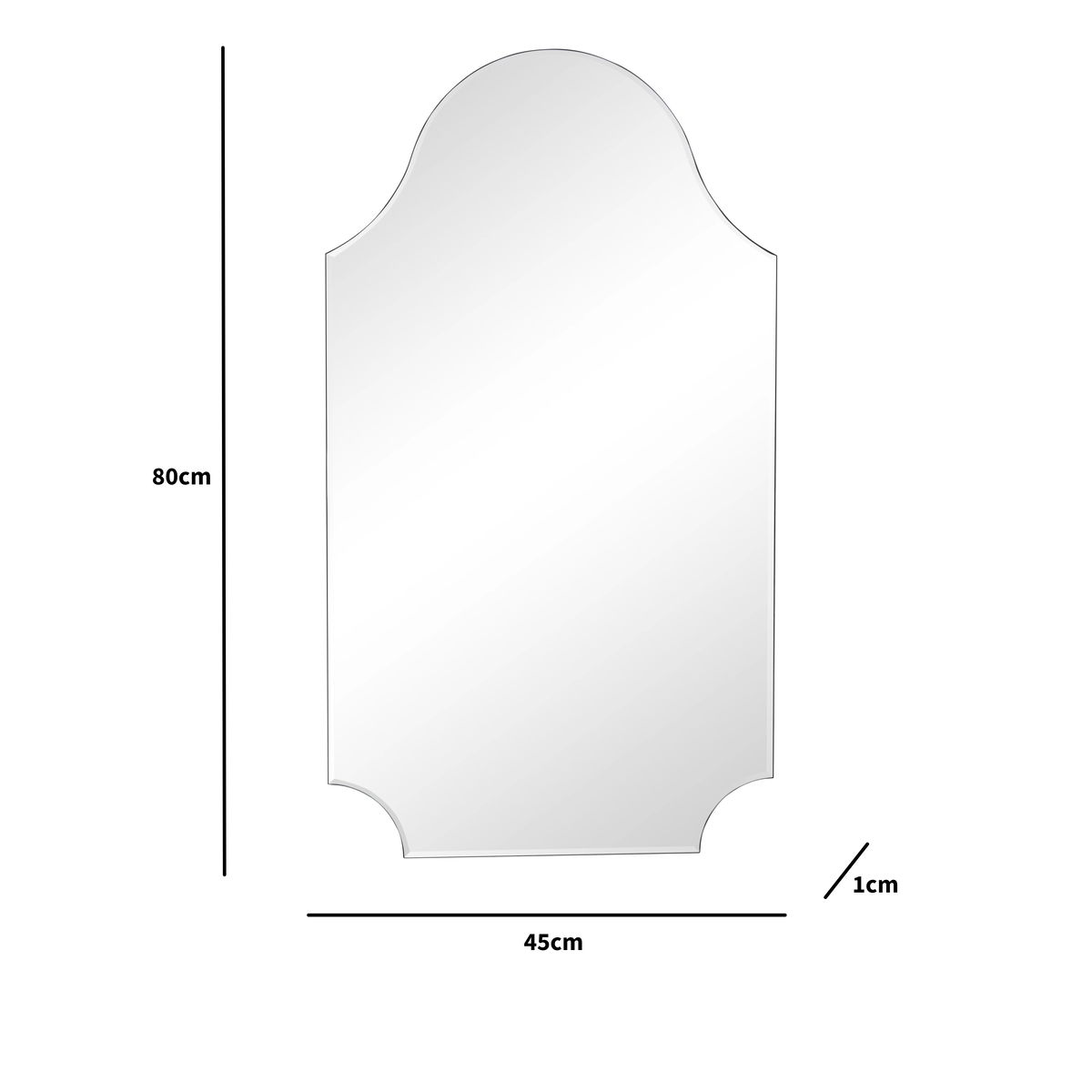 Large Ornate Arch Frameless Bevelled Wall Mirror 80cm x 45cm