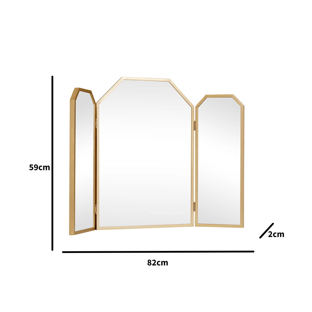 Gold Hexagon Triple Dressing Table Mirror 82cm x 59cm