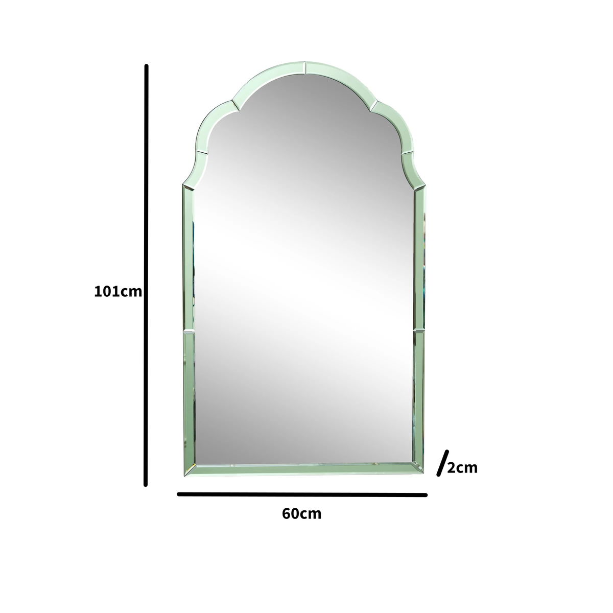 Arched Green Glass Art Deco Wall Mirror 60cm x 101cm