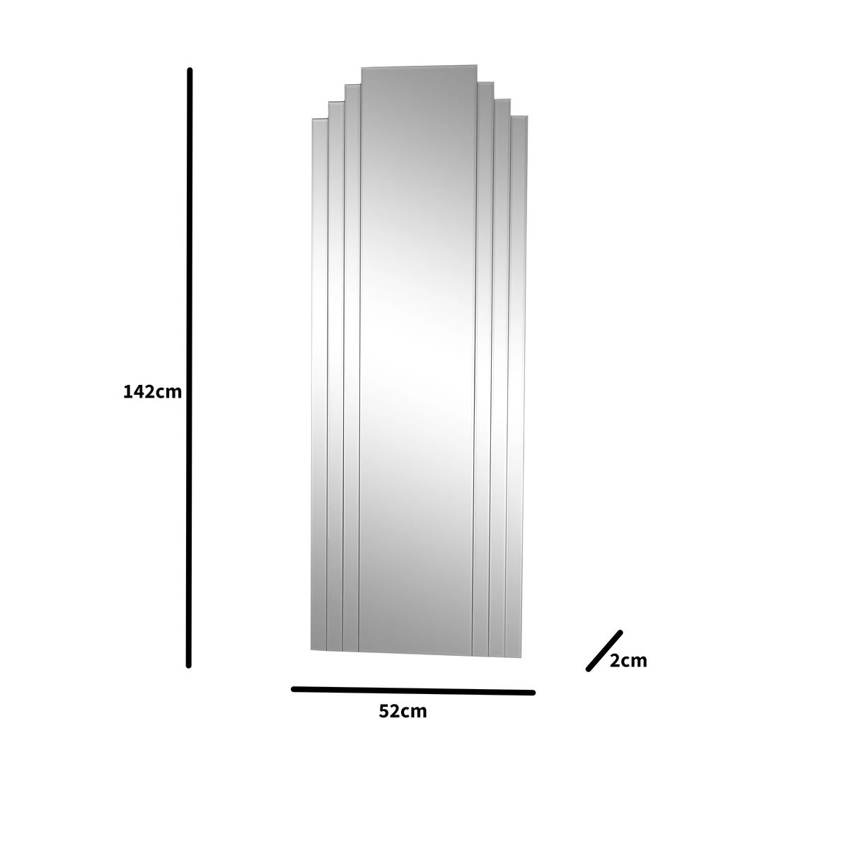 Large Frameless Art Deco Wall Mirror 52cm x 142cm