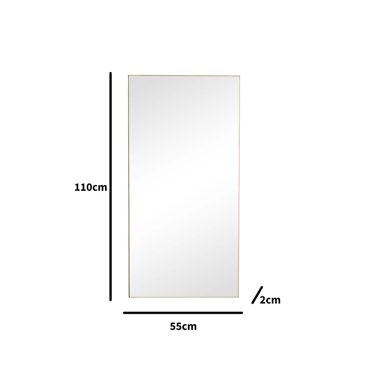 Gold Thin Framed Rectangle Wall Mirror 110cm x 55cm