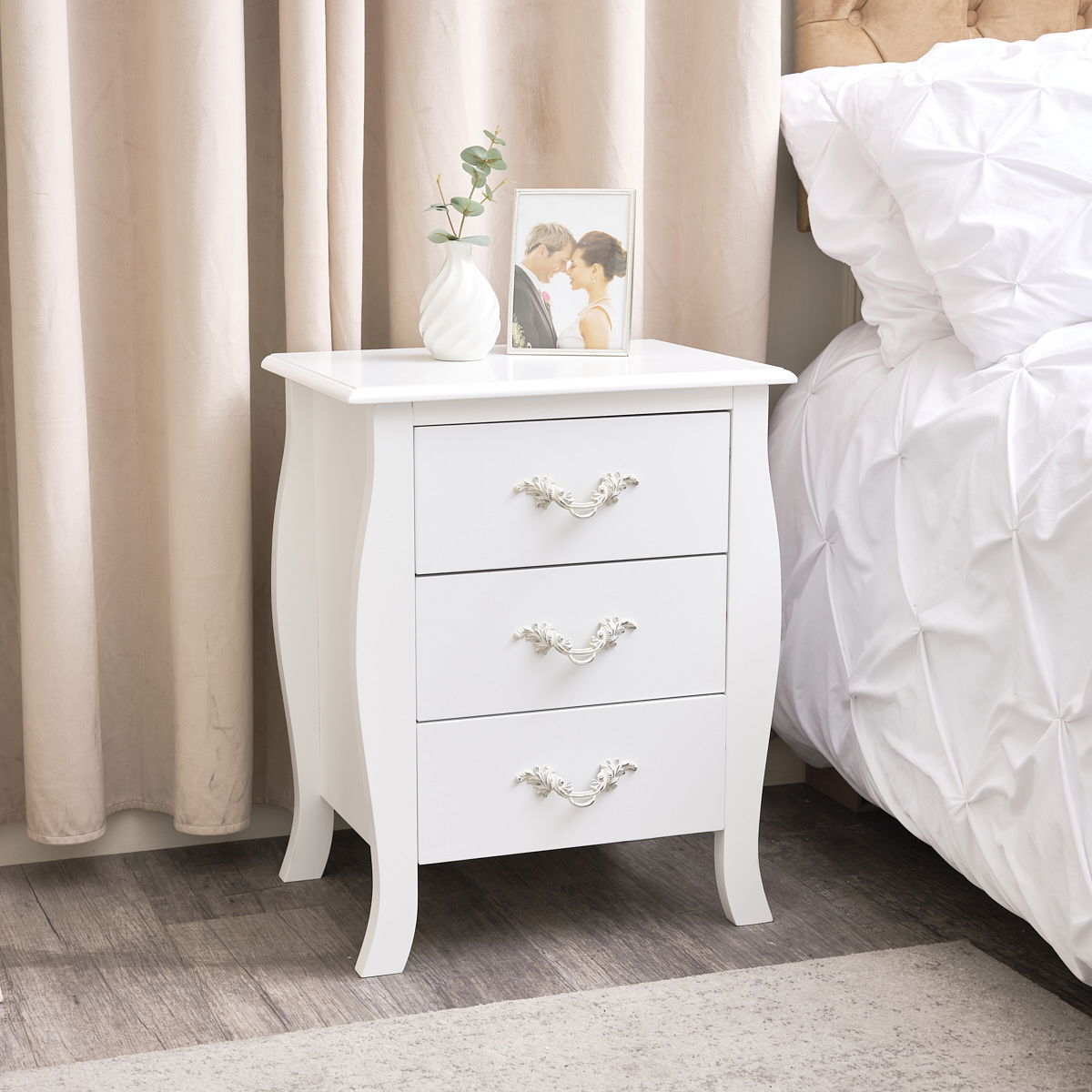 3 Drawer Bedside Table Elizabeth White Range Melody Maison