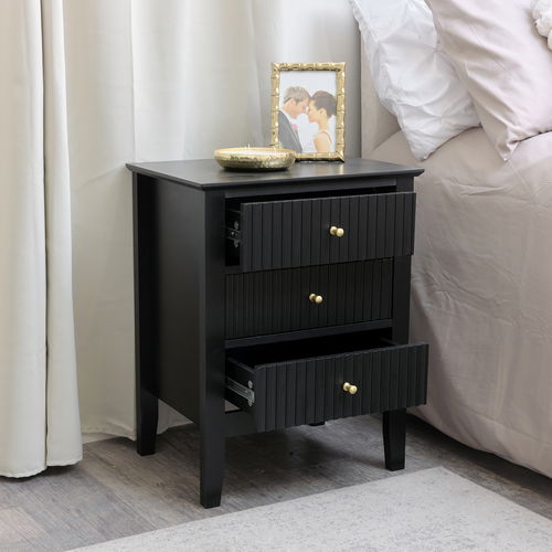 3 Drawer Bedside Table - Hales Black Range