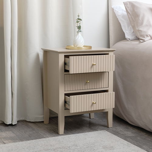 3 Drawer Bedside Table - Hales Tan Range