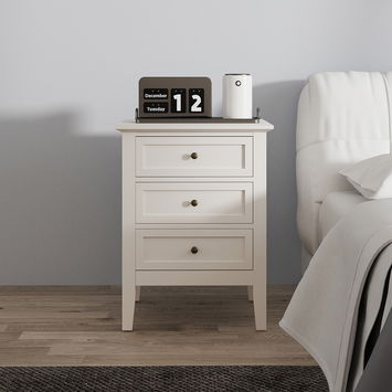 Pair of 3 Drawer Bedside Table - Rowley Pale Cream Range