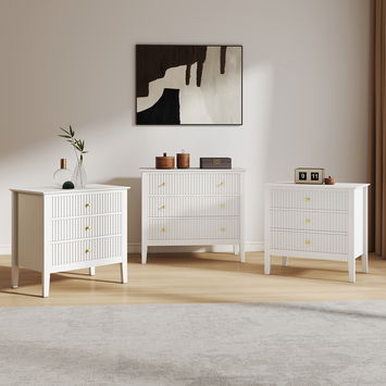 3 Drawer Chest of Drawers and Pair of Bedside Tables - Hales White Range