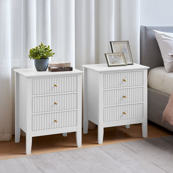 3 Drawer Chest of Drawers and Pair of Bedside Tables - Hales White Range