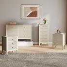 3 Drawer Chest of Drawers, Tall 5 Drawer Bedside Table and Pair of 3 Drawer Bedside Tables - Hales Taupe Range