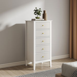 3 Drawer Chest of Drawers, Tall 5 Drawer Bedside Table and Pair of 3 Drawer Bedside Tables - Hales White Range