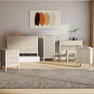 3 Drawer Chest of Drawers, Tall 5 Drawer Bedside Table, Pair of 3 Drawer Bedside Tables and Dressing Table Set - Hales Taupe Range