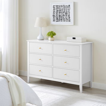 3 Drawer Chest of Drawers, Tall 5 Drawer Bedside Table, Pair of 3 Drawer Bedside Tables and Dressing Table Set - Hales White Range