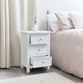 3 Drawer Scallop Bedside Table - Staunton White Range