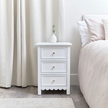 3 Drawer Scallop Bedside Table - Staunton White Range