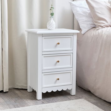 3 Drawer Scallop Bedside Table - Staunton White Range