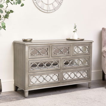 7 Drawer Chest of Drawers & Pair of 2 Drawer Bedsides - Sabrina Silver Range