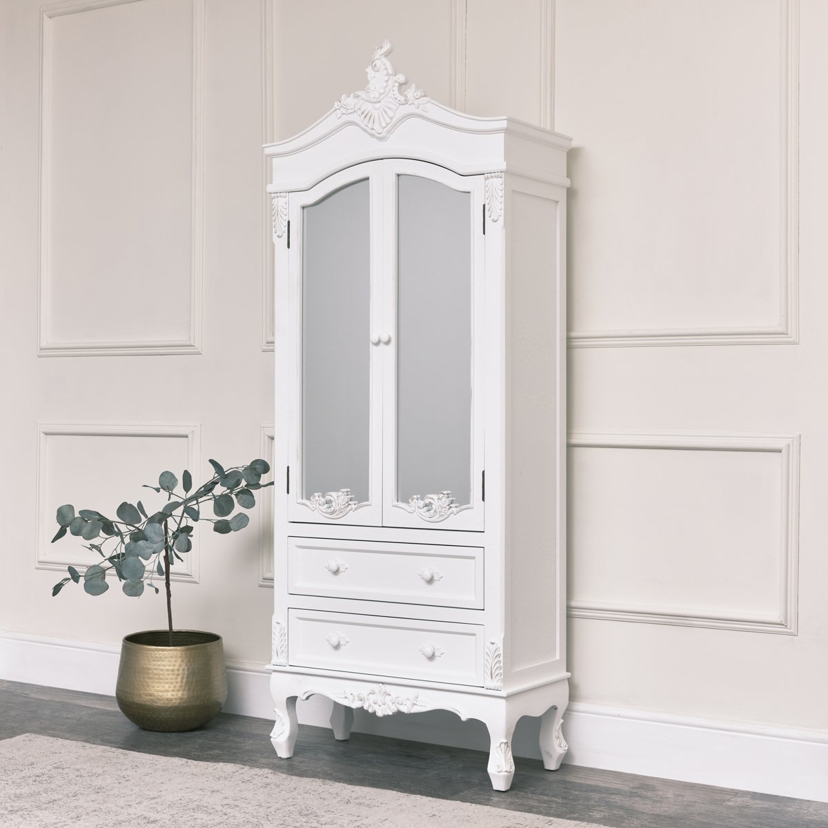 Antique White Closet, Dressing Table Set, Chest of Drawers & Pair of Bedside Tables - Pays Blanc Range