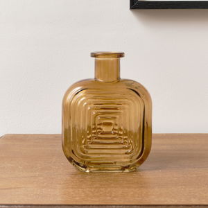 Amber Glass Small Square Shaped Vase 13.7cm