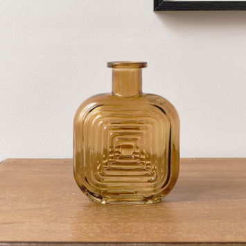 Amber Glass Small Square Shaped Vase 13.7cm