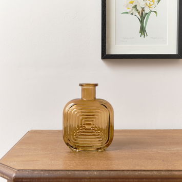 Amber Glass Small Square Shaped Vase 13.7cm