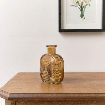 Amber Glass Small Square Shaped Vase 13.7cm