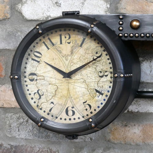 Antique Black & Gold Round Clock with Shelf and Hooks 27cm x 82cm