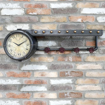 Antique Black & Gold Round Clock with Shelf and Hooks 27cm x 82cm