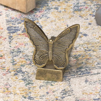 Antique Brass Gold Metal Butterfly Doorstop