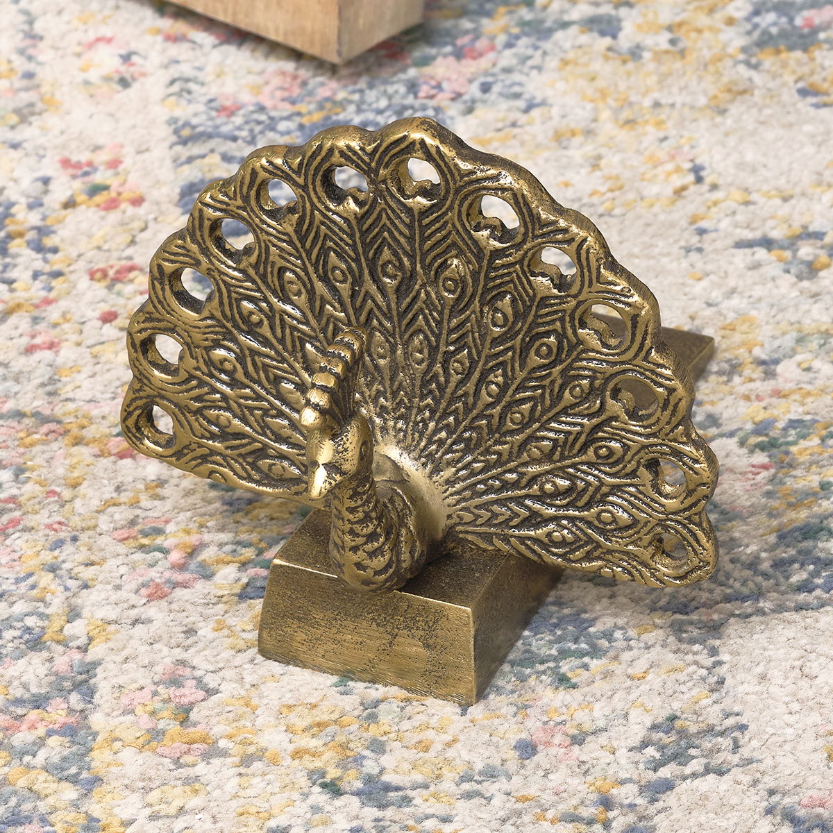 Antique Brass Gold Metal Peacock Doorstop Melody Maison