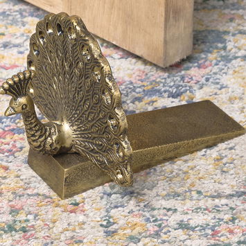 Antique Brass Gold Metal Peacock Doorstop