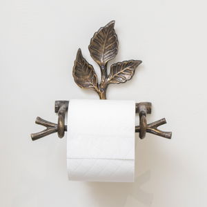 Antique Brass Leaf Detail Textured Toilet Roll Holder