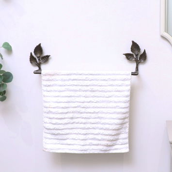Antique Brass Leaf Detail Textured Towel Rail 62cm