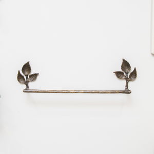 Antique Brass Leaf Detail Textured Towel Rail 62cm