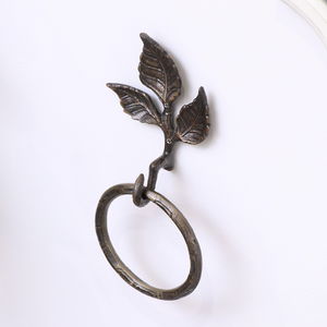 Antique Brass Leaf Detail Textured Towel Ring Holder