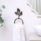 Antique Brass Leaf Detail Textured Towel Ring Holder