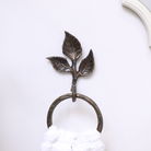 Antique Brass Leaf Detail Textured Towel Ring Holder