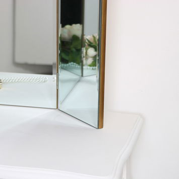 Antique Gold Arched Triple Vanity Mirror 60cm x 72cm