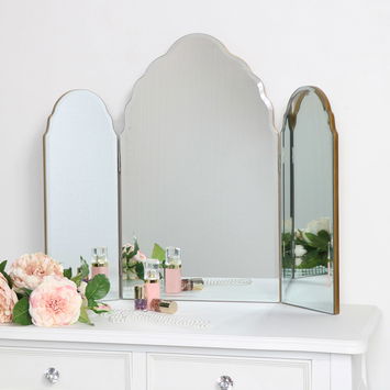 Antique Gold Arched Triple Vanity Mirror 60cm x 72cm