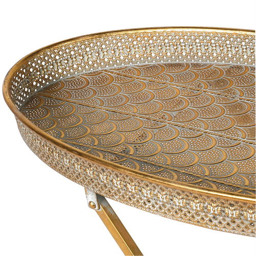 Antique Gold Oval Metal Tray Table