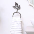 Antique Silver Leaf Detail Textured Towel Ring Holder