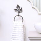 Antique Silver Leaf Detail Textured Towel Ring Holder