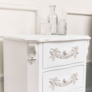 Antique White 3 Drawer Bedside Table - Pays Blanc Range