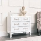 Antique White 4 Drawer Chest of Drawer & Pair of 3 Drawer Bedside Tables - Pays Blanc Range 