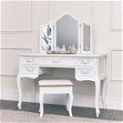 Pays Blanc Range - Antique White Dressing Table Desk with Triple Mirror and Stool