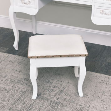 Antique White Dressing Table Desk with Triple Mirror and Stool - Pays Blanc Range